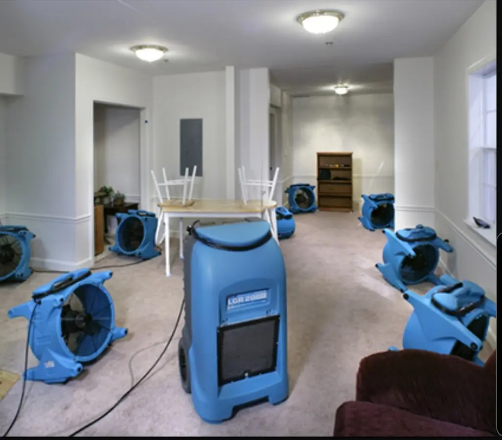 Air movers and dehumidifier setup for Water Damage Restoration in Scottsboro